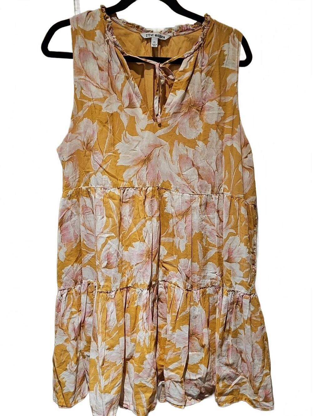 Steve Madden Mini A Line Sun Dress Floral Tropical Cotton Blend Ruffle Women XL